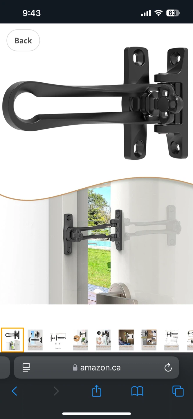 Security Door Latch Lock, Black