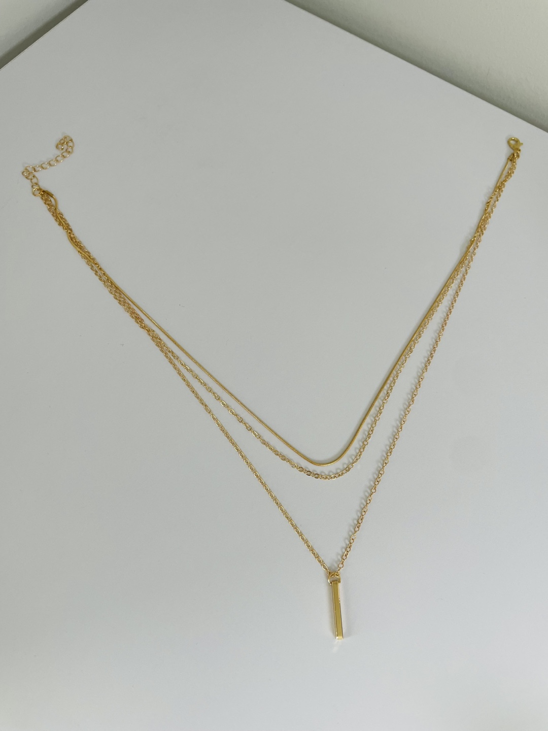Gold Layered Necklace with Pendant, New - photo 3
