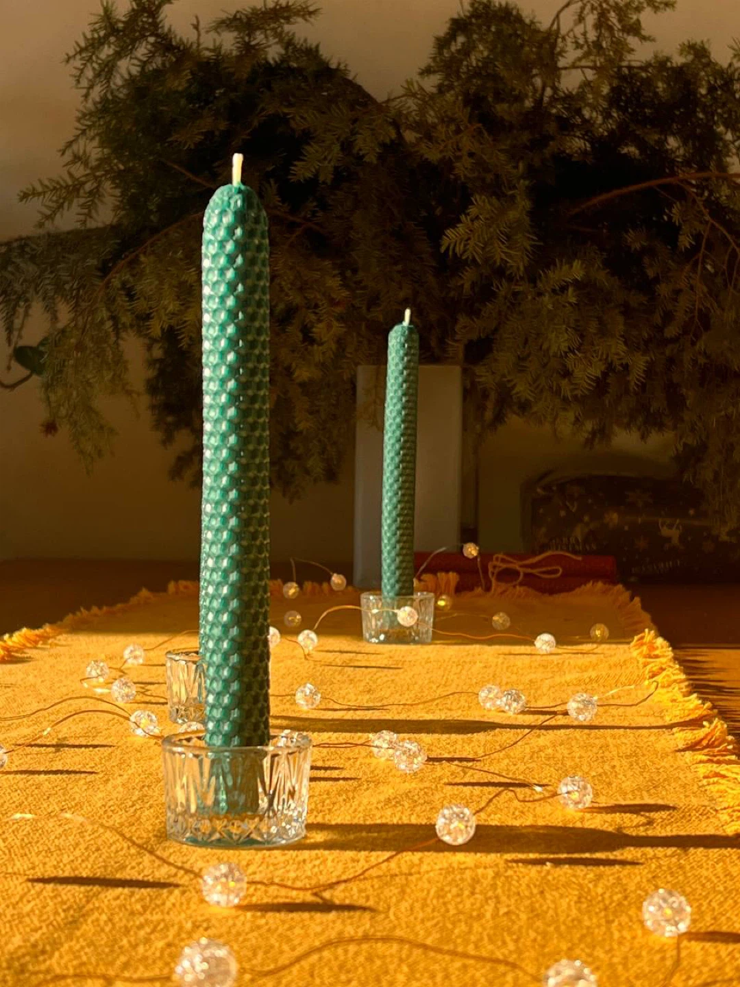 Handmade Beeswax Candle - Green, Red