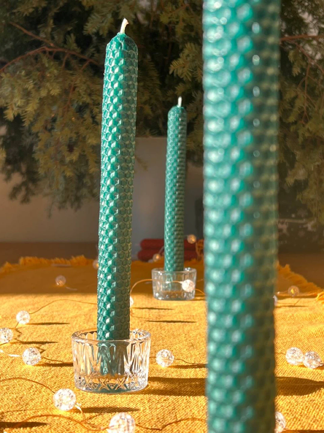 Handmade Beeswax Candle - Green, Red - photo 3