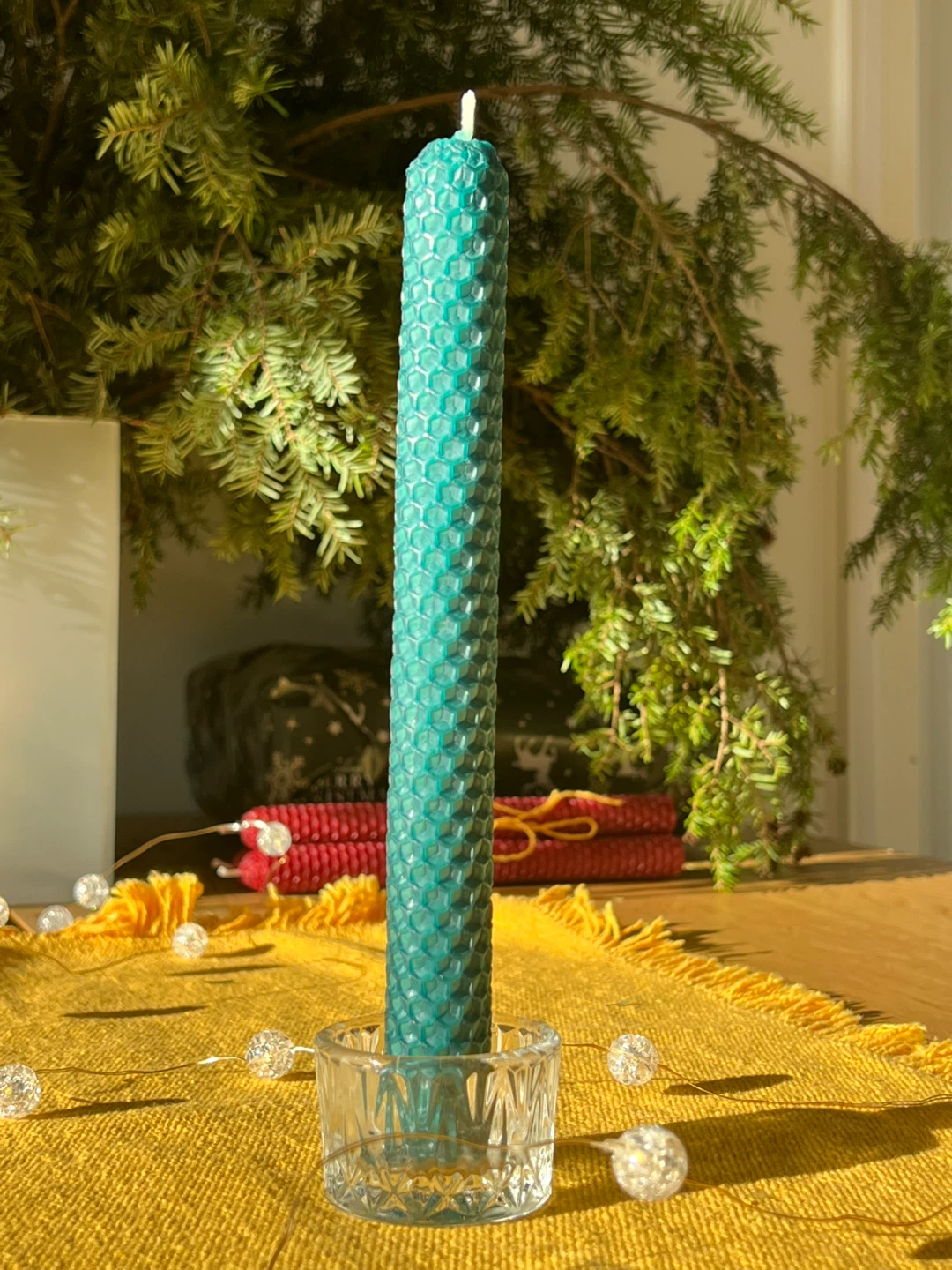 Handmade Beeswax Candle - Green, Red - photo 4