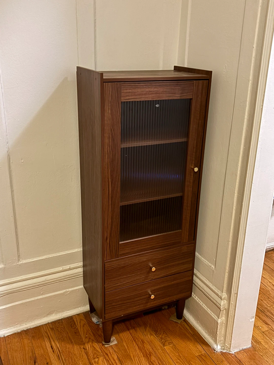 Brown Wood Cabinet with Glass Door