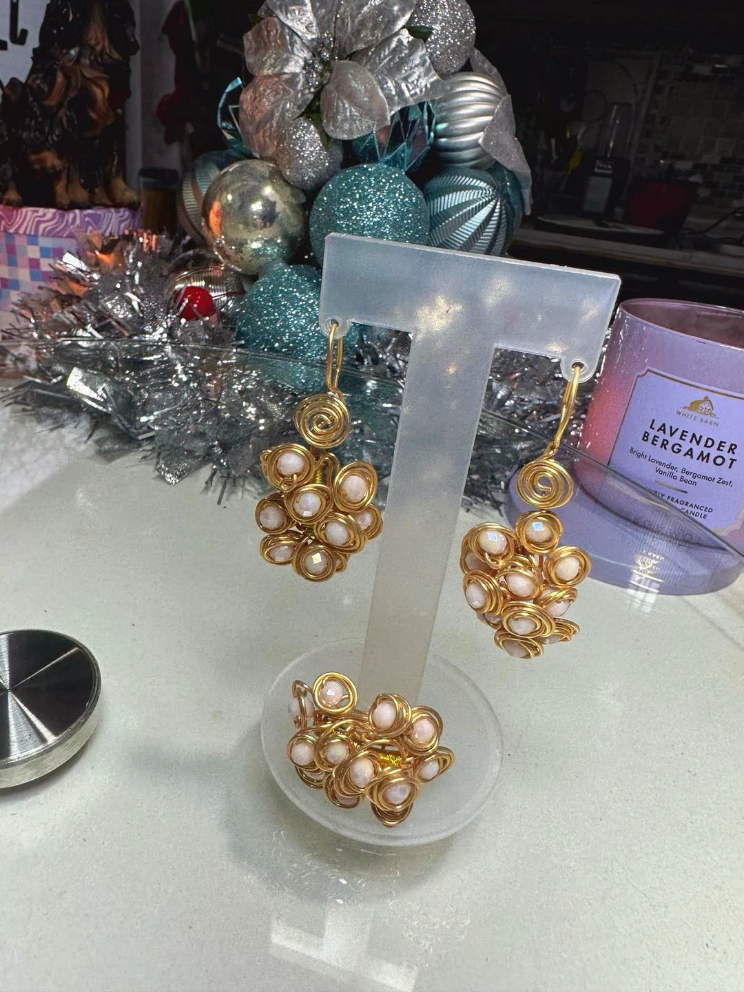 Handmade Gold Wire Earrings & Ring Set