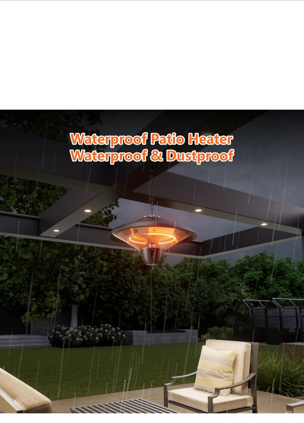 Donyer 1500W Electric Infrared Hanging Patio Heater - Black - photo 4