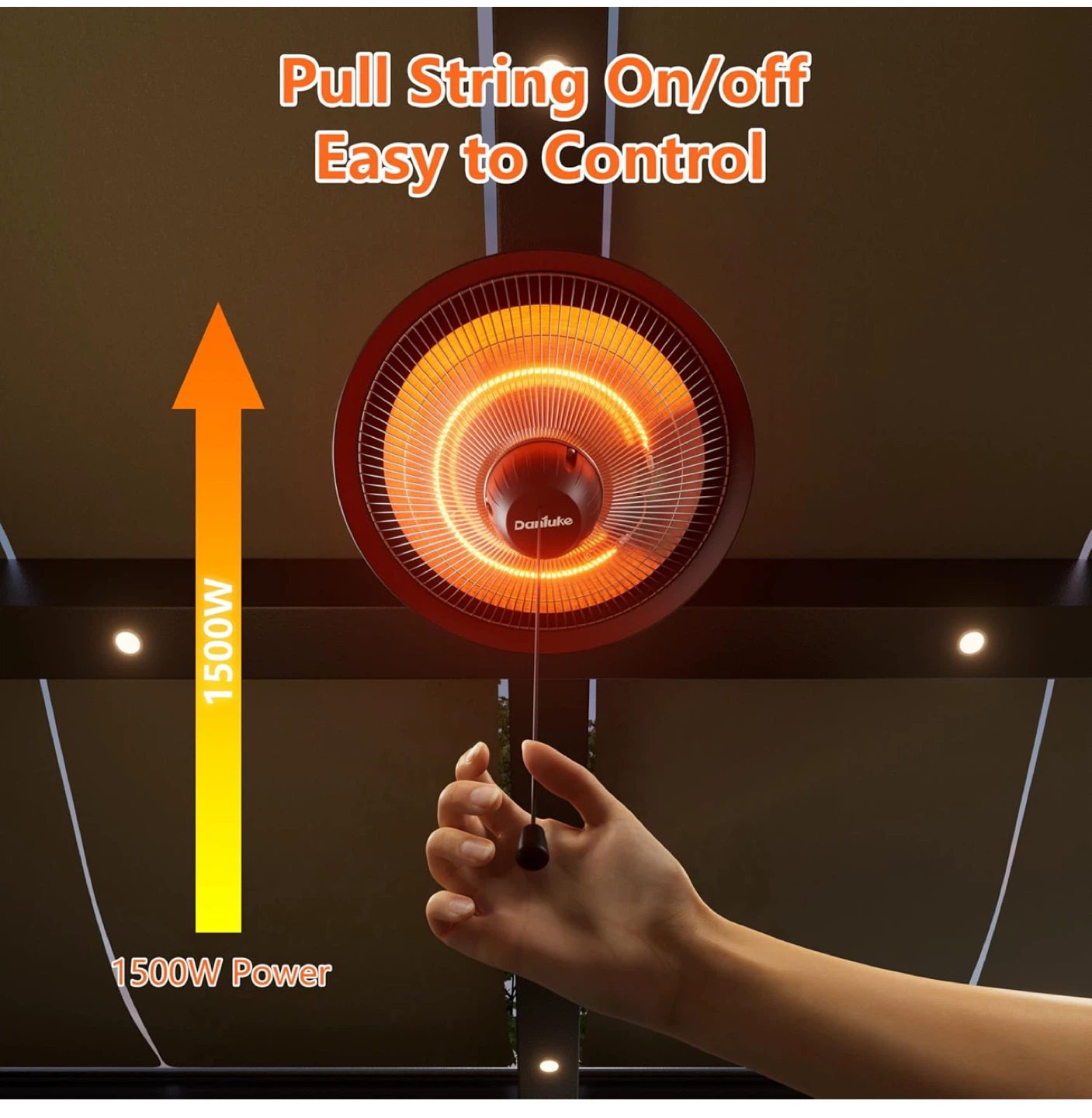 Donyer 1500W Electric Infrared Hanging Patio Heater - Black - photo 5