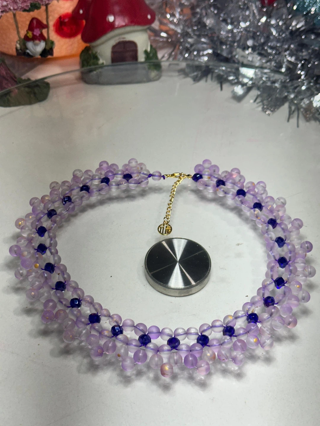Handmade Beaded Necklace - Purple