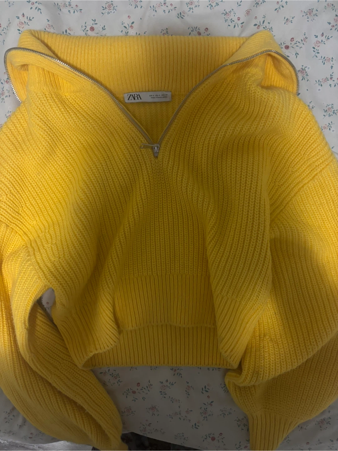 Zara Yellow Knit Half-Zip Sweater - Size M