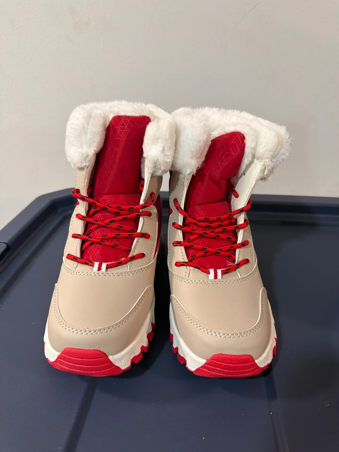 Winter Boots - Beige & Red