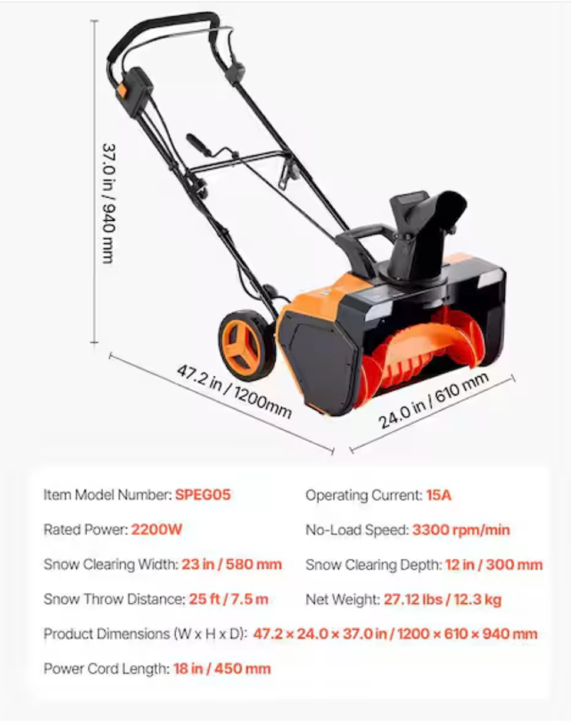 VEVOR Electric Snow Blower 23 inch - photo 3