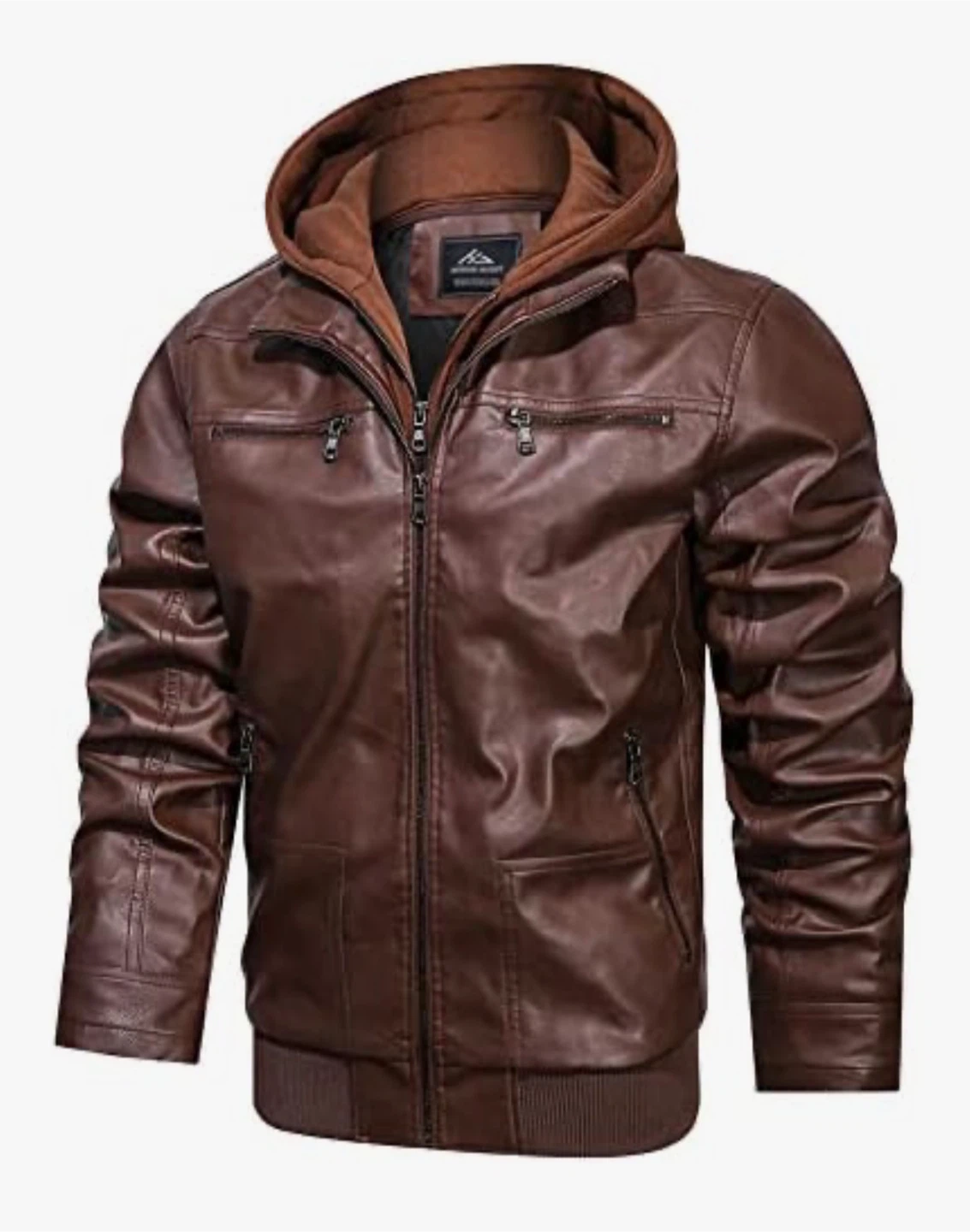 NEW! Brown Faux Leather Motorcycle Jacket with Removable Hood