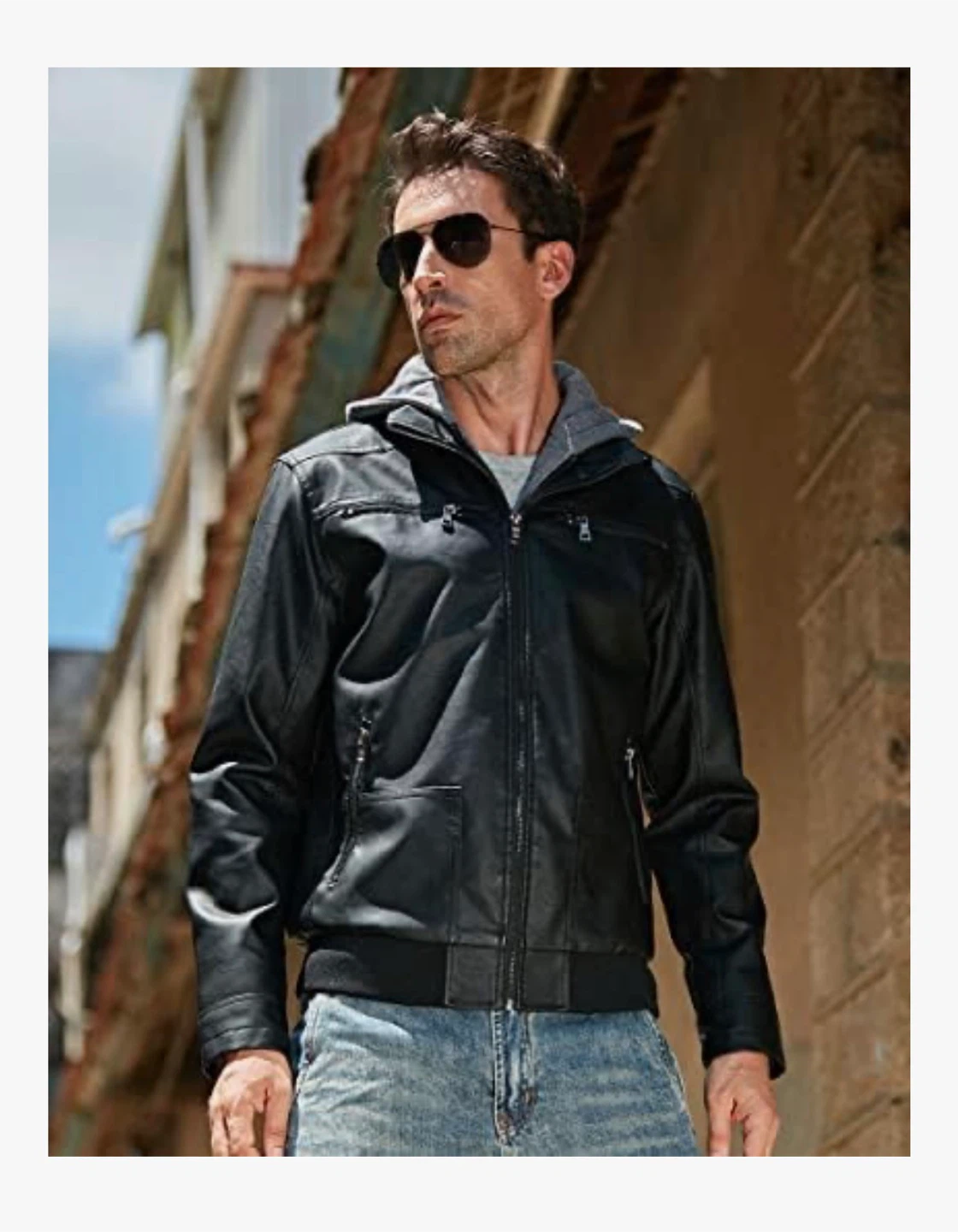 NEW! Brown Faux Leather Motorcycle Jacket with Removable Hood - photo 4