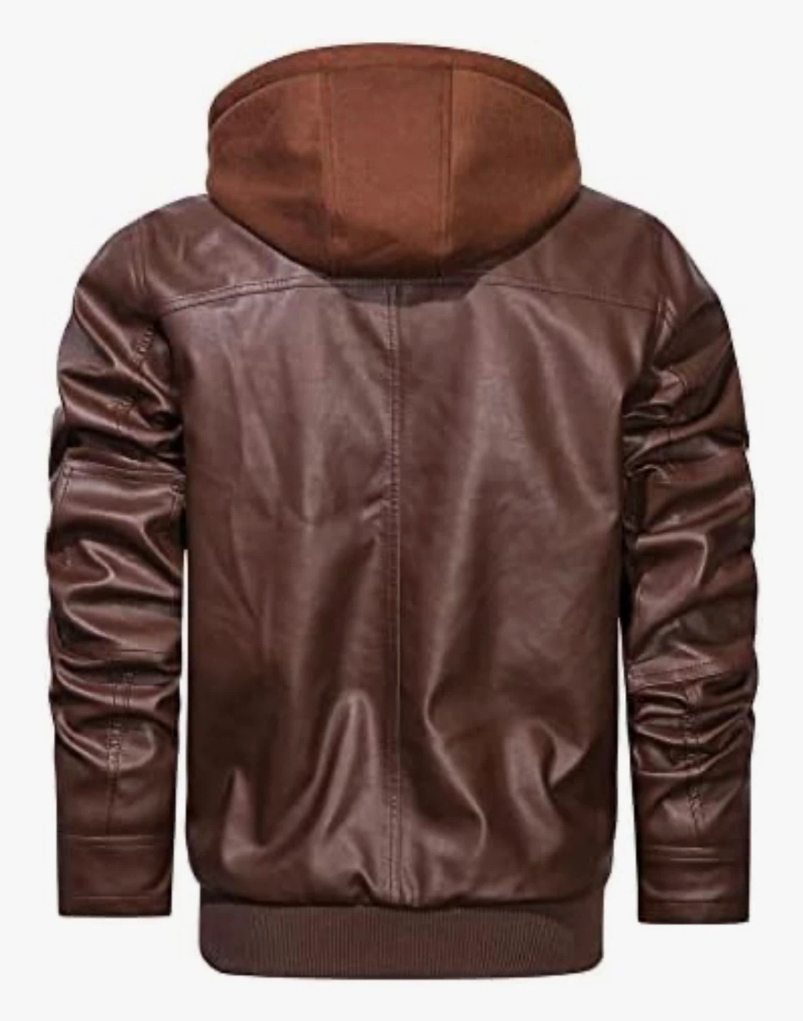 NEW! Brown Faux Leather Motorcycle Jacket with Removable Hood - photo 2