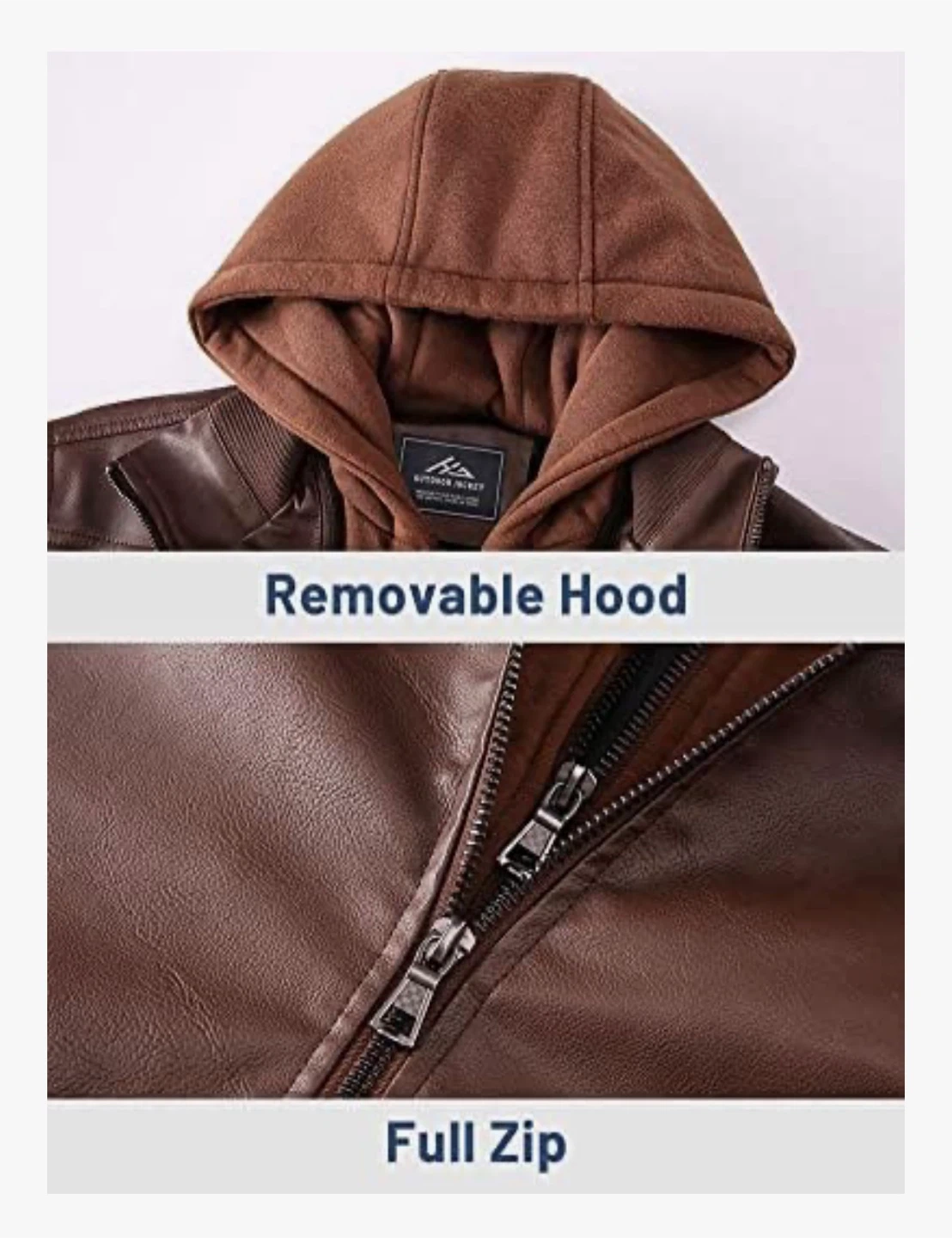 NEW! Brown Faux Leather Motorcycle Jacket with Removable Hood - photo 3