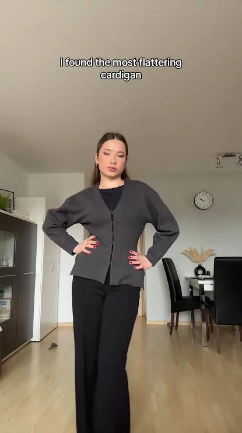 ZARA GREY KNIT CARDIGAN WITH VOLUMINOUS SLEEVES
