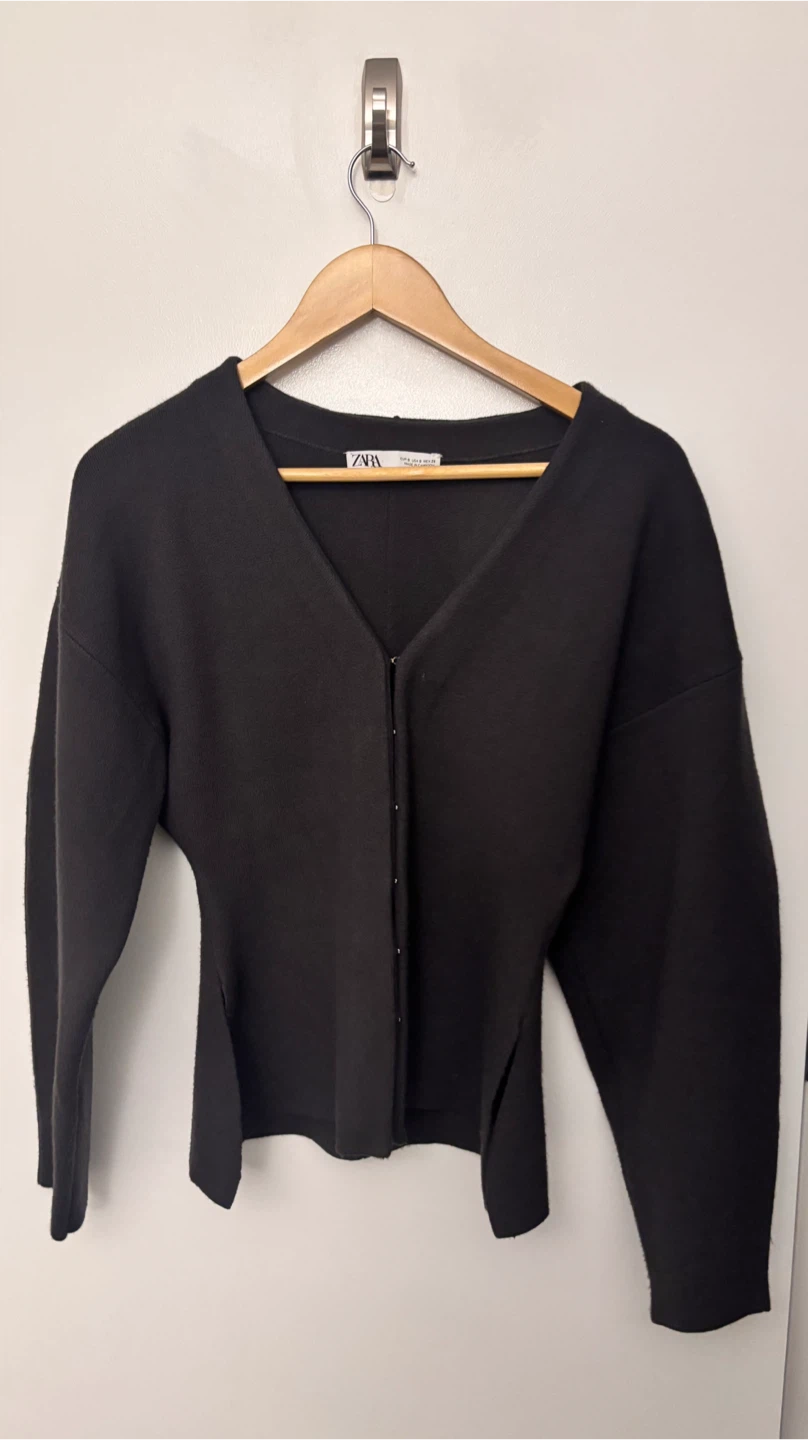 ZARA GREY KNIT CARDIGAN WITH VOLUMINOUS SLEEVES - photo 2