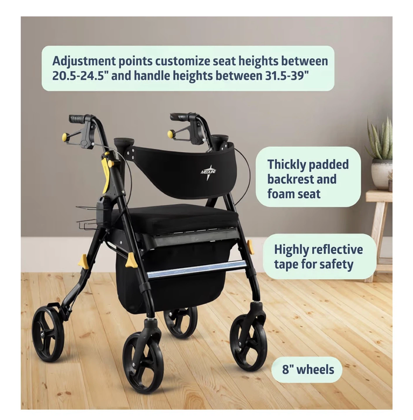 Medline Premium Empower Folding Mobility Rollator ,Black - photo 4