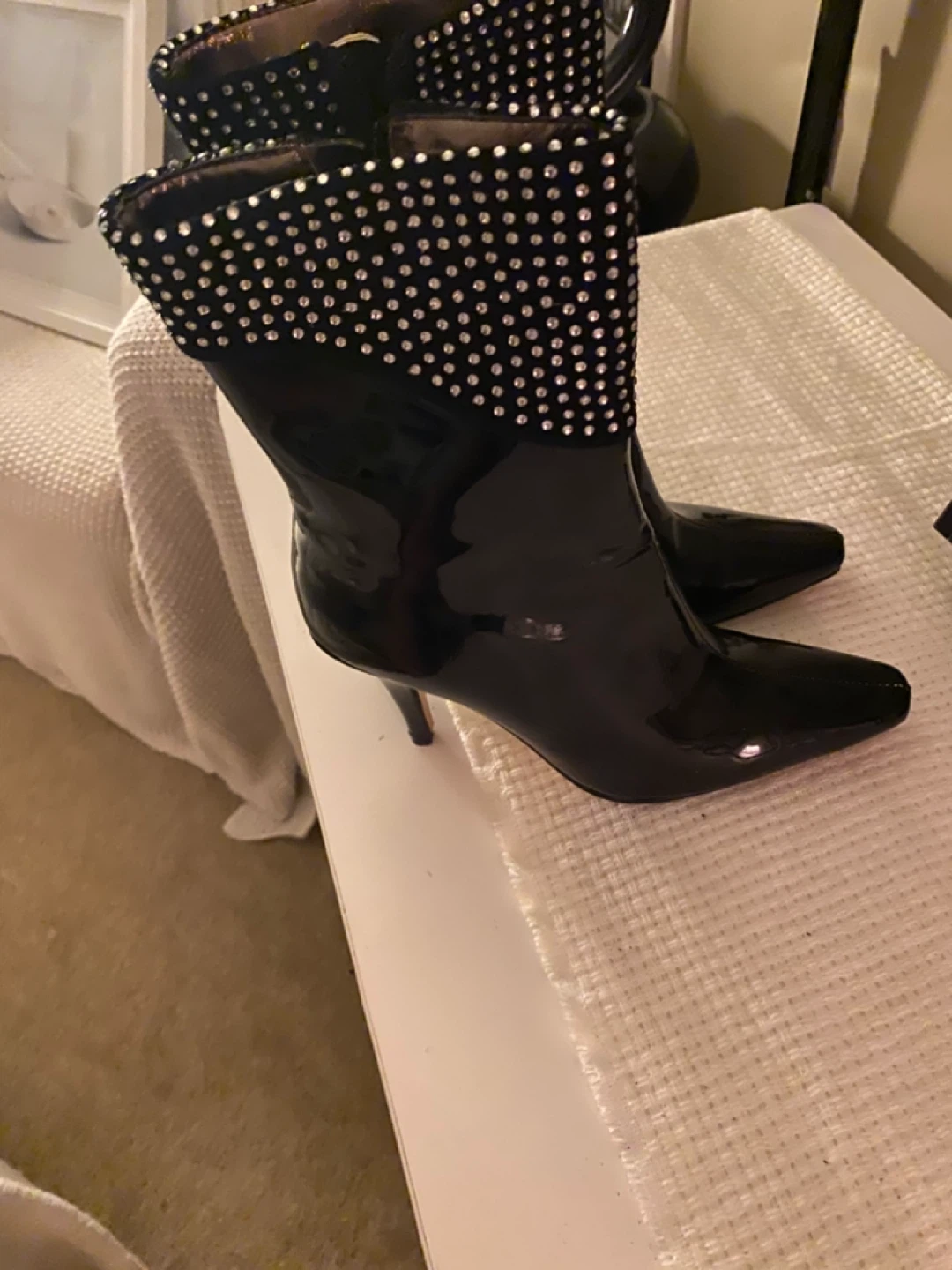Black Rhinestone Pointed Toe Boots