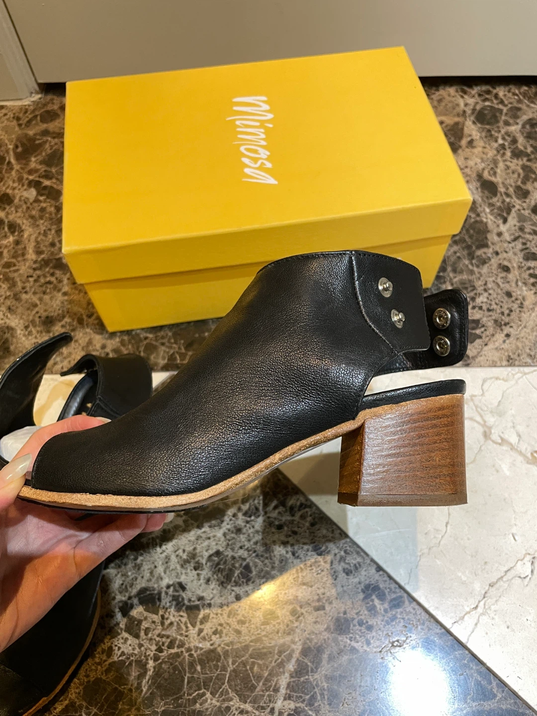 Mimosa Black Leather Open Toe Booties - Size 36 - photo 4