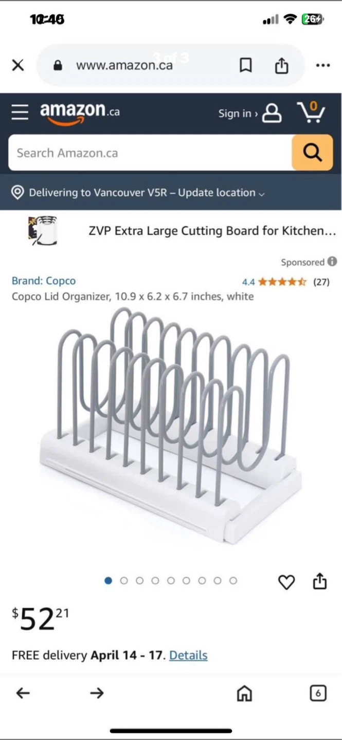 Copco Lid Organizer, White, 10.9 x 6.2 x 6.7 inches