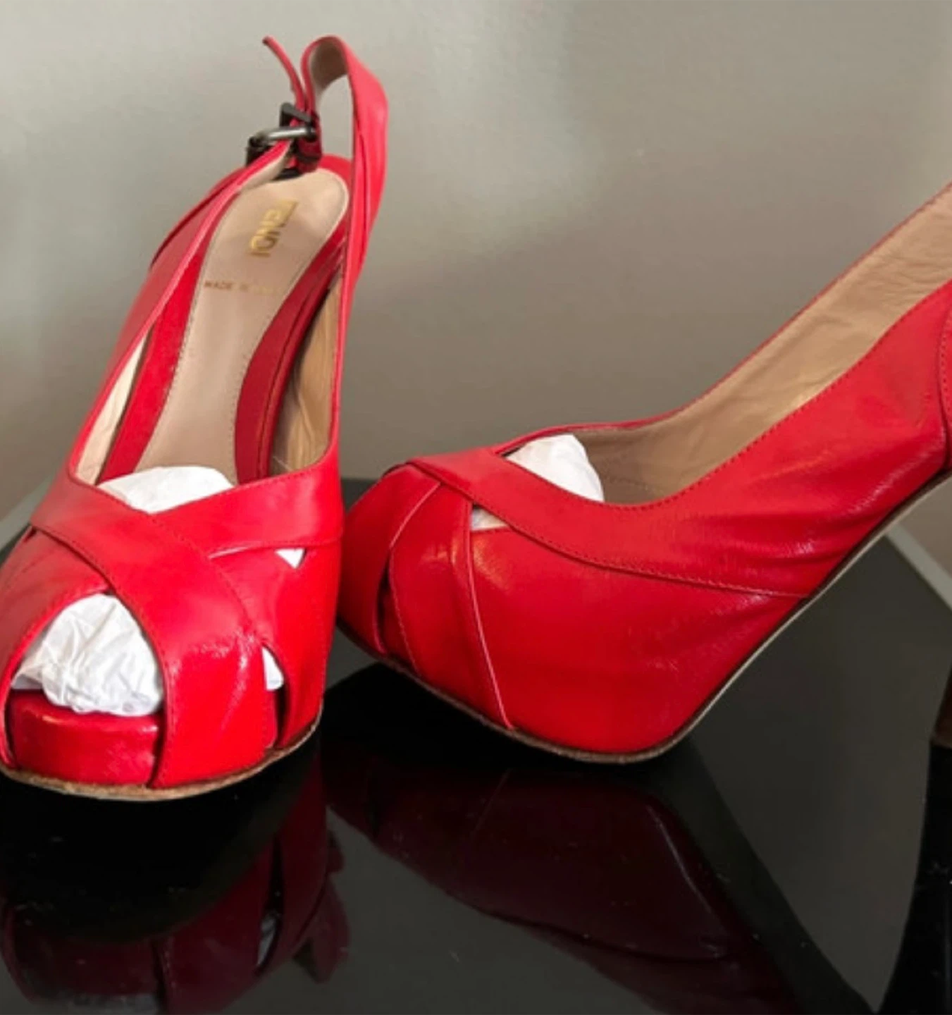 Fendi Red Leather Slingback Heels - photo 3