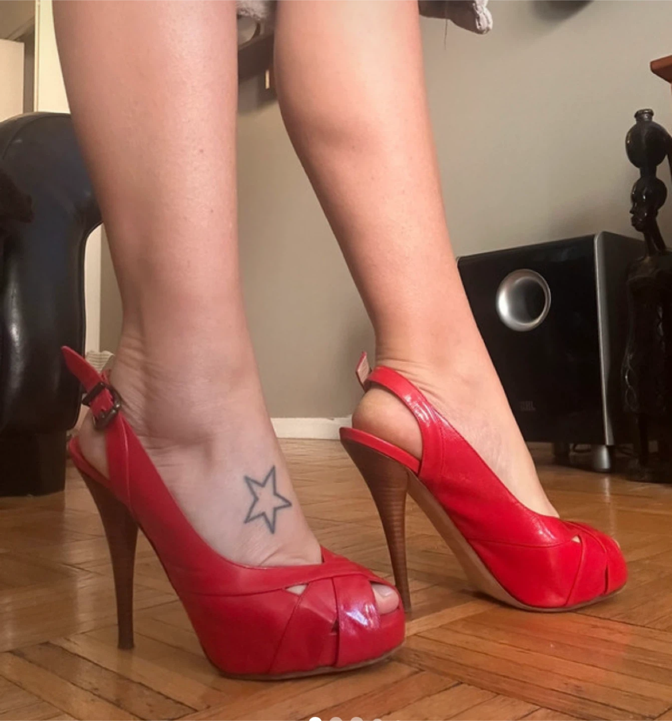 Fendi Red Leather Slingback Heels