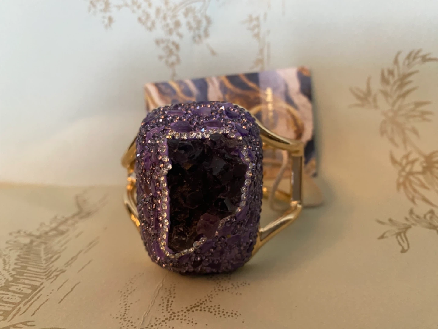 Purple Amethyst & Gold Tone Cuff Bracelet - photo 3