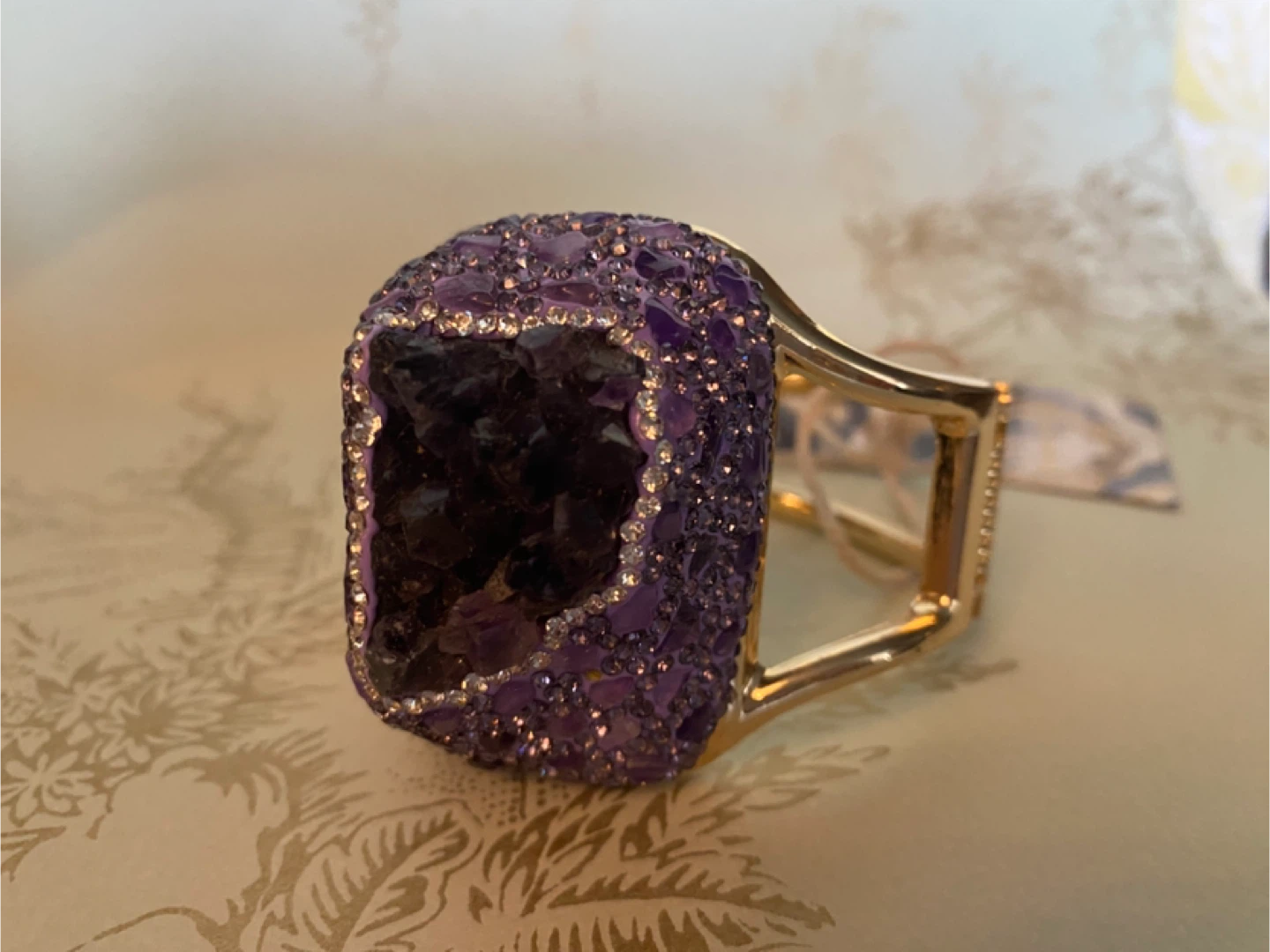 Purple Amethyst & Gold Tone Cuff Bracelet - photo 4