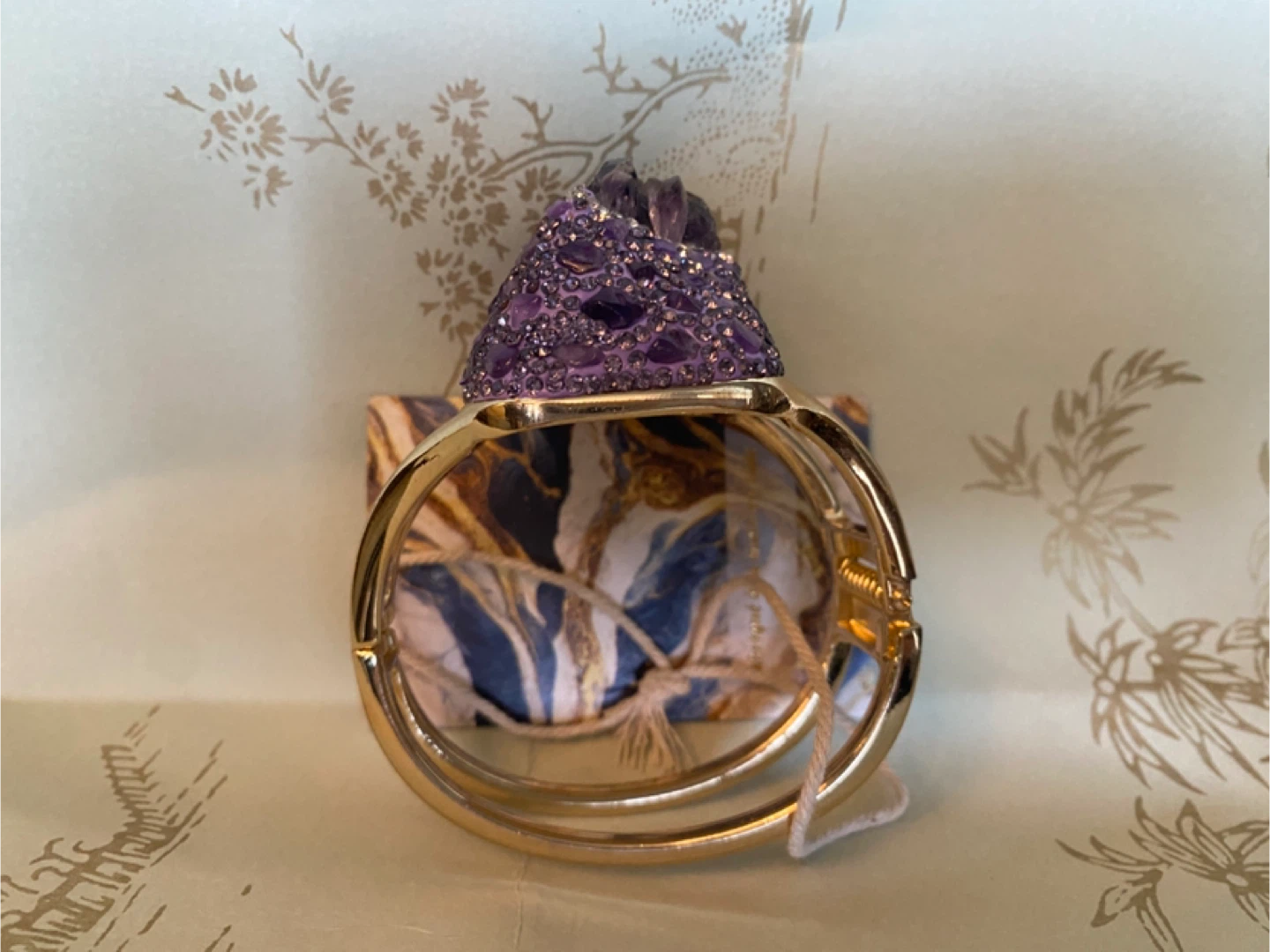 Purple Amethyst & Gold Tone Cuff Bracelet - photo 2