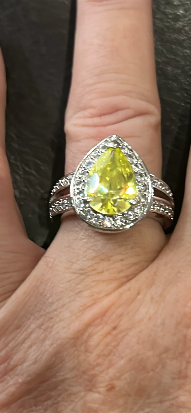 Silver Ring with Yellow Stone size 7