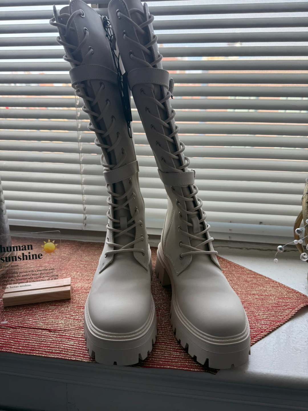 Forever 21 White Lace-Up Knee High Boots - Size 8