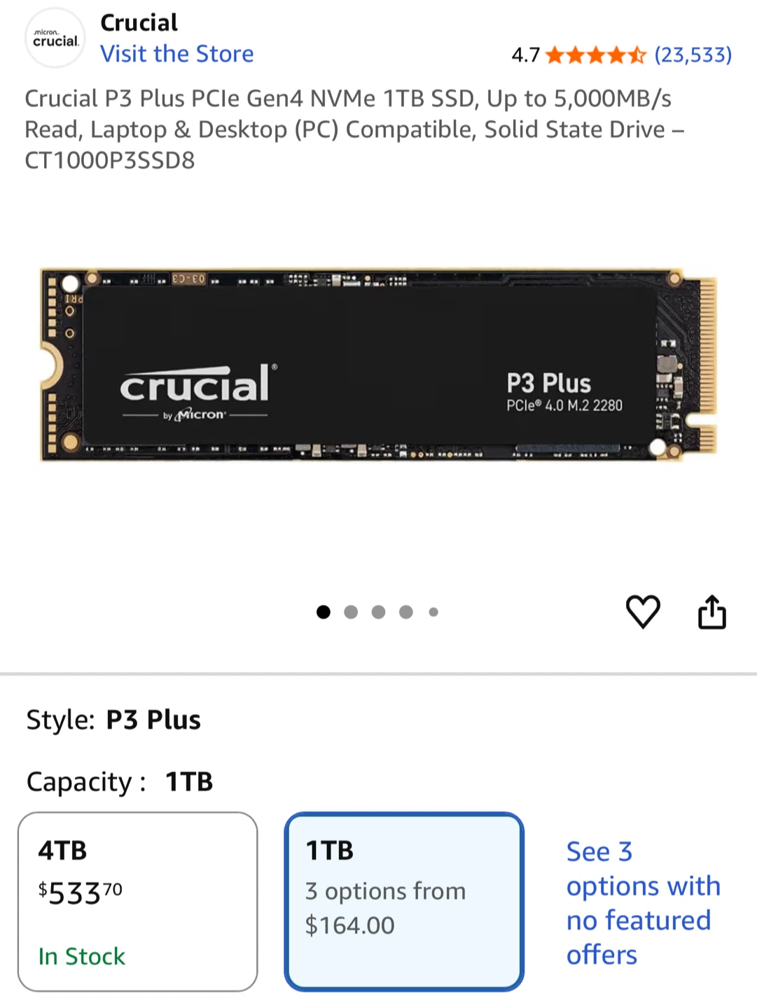 Brand New Crucial P3 Plus 1TB SSD - photo 2