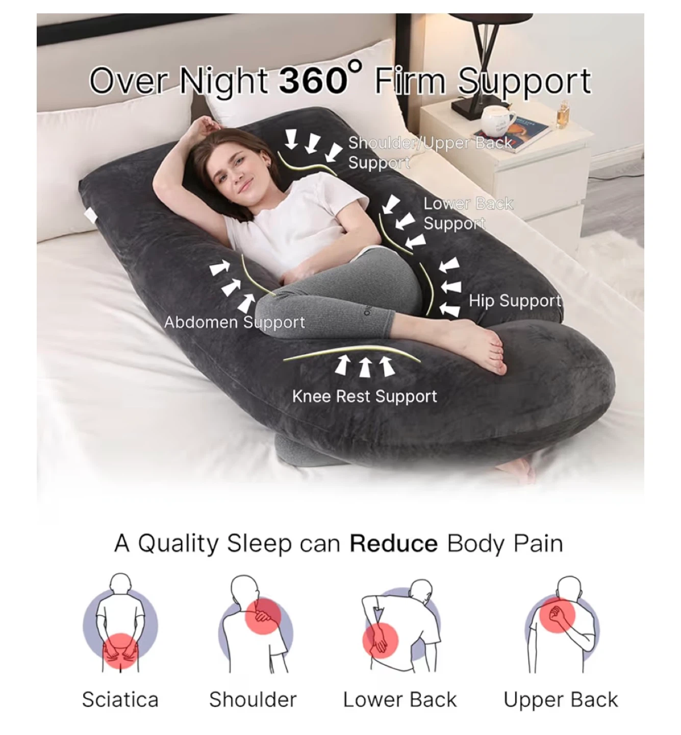 Full Body Pregnancy Pillow 57 Inch - Grey Black - photo 4