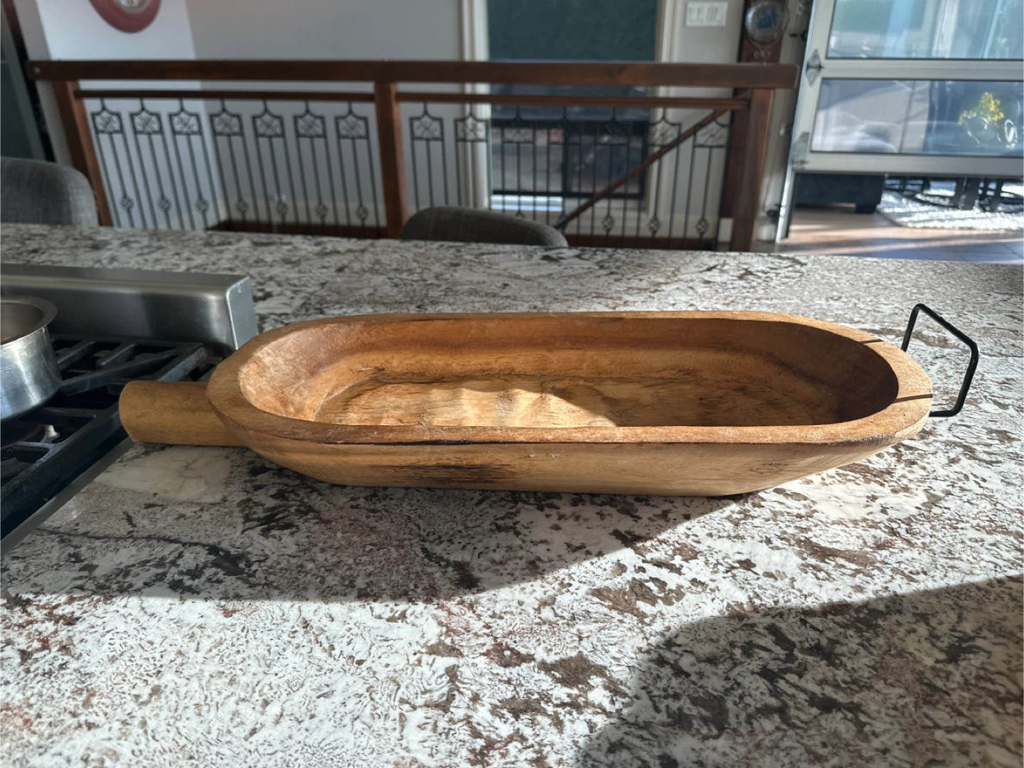 Wooden Dough Bowl with Handles