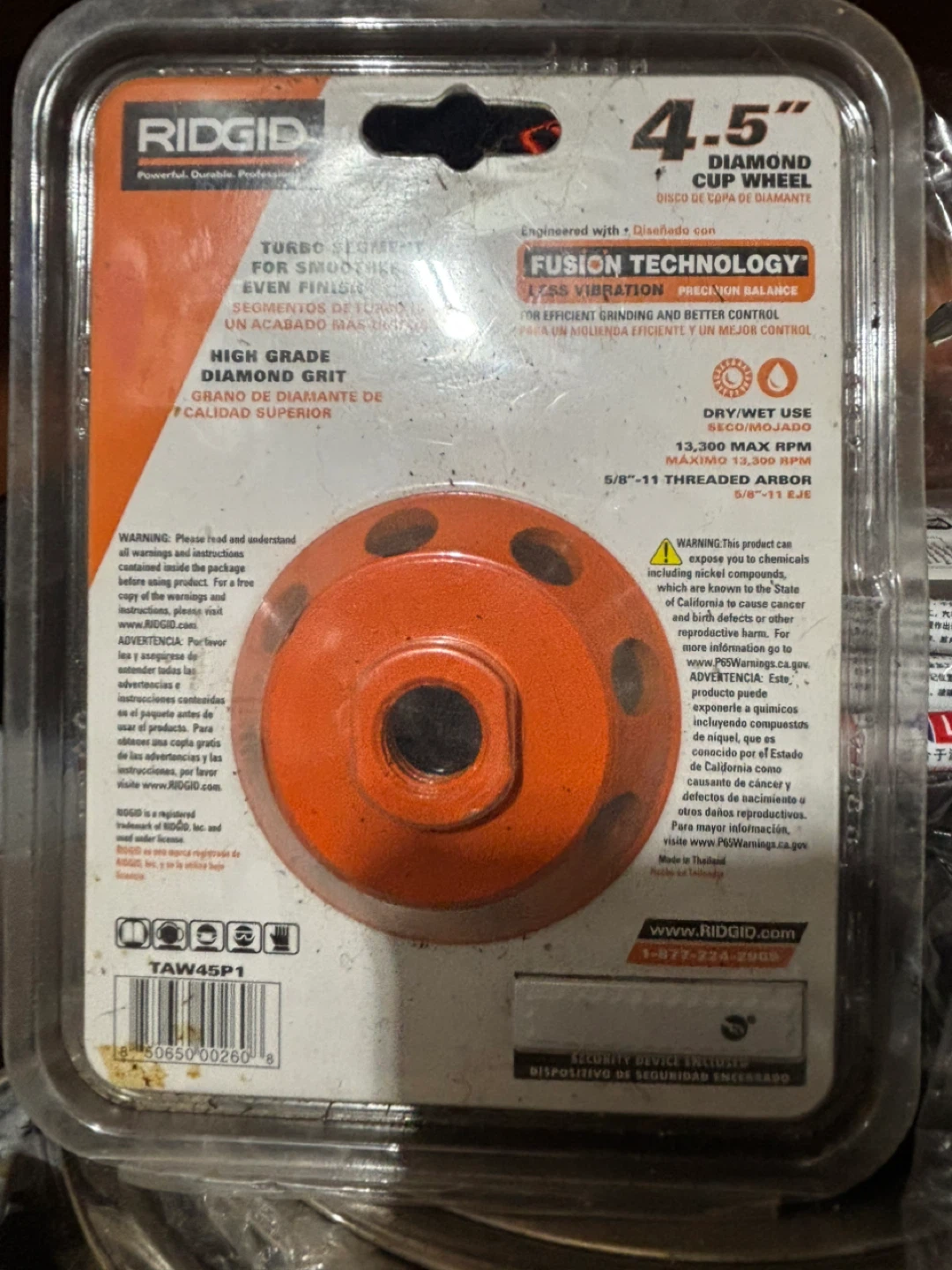Ridgid 4.5" Diamond Cup Wheel - New