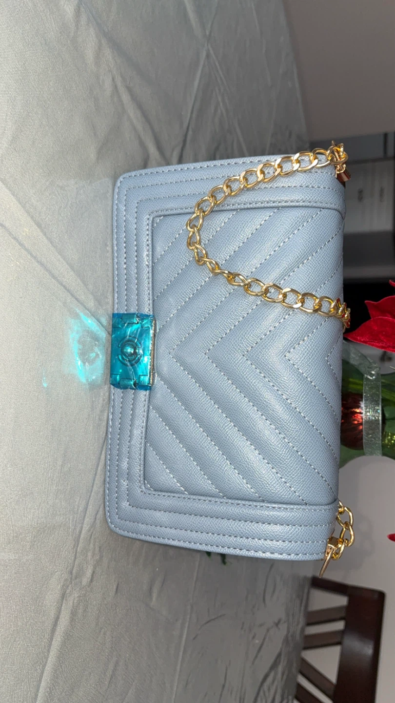 Chevron Chain Shoulder Bag - White, Blue, Brown - photo 2