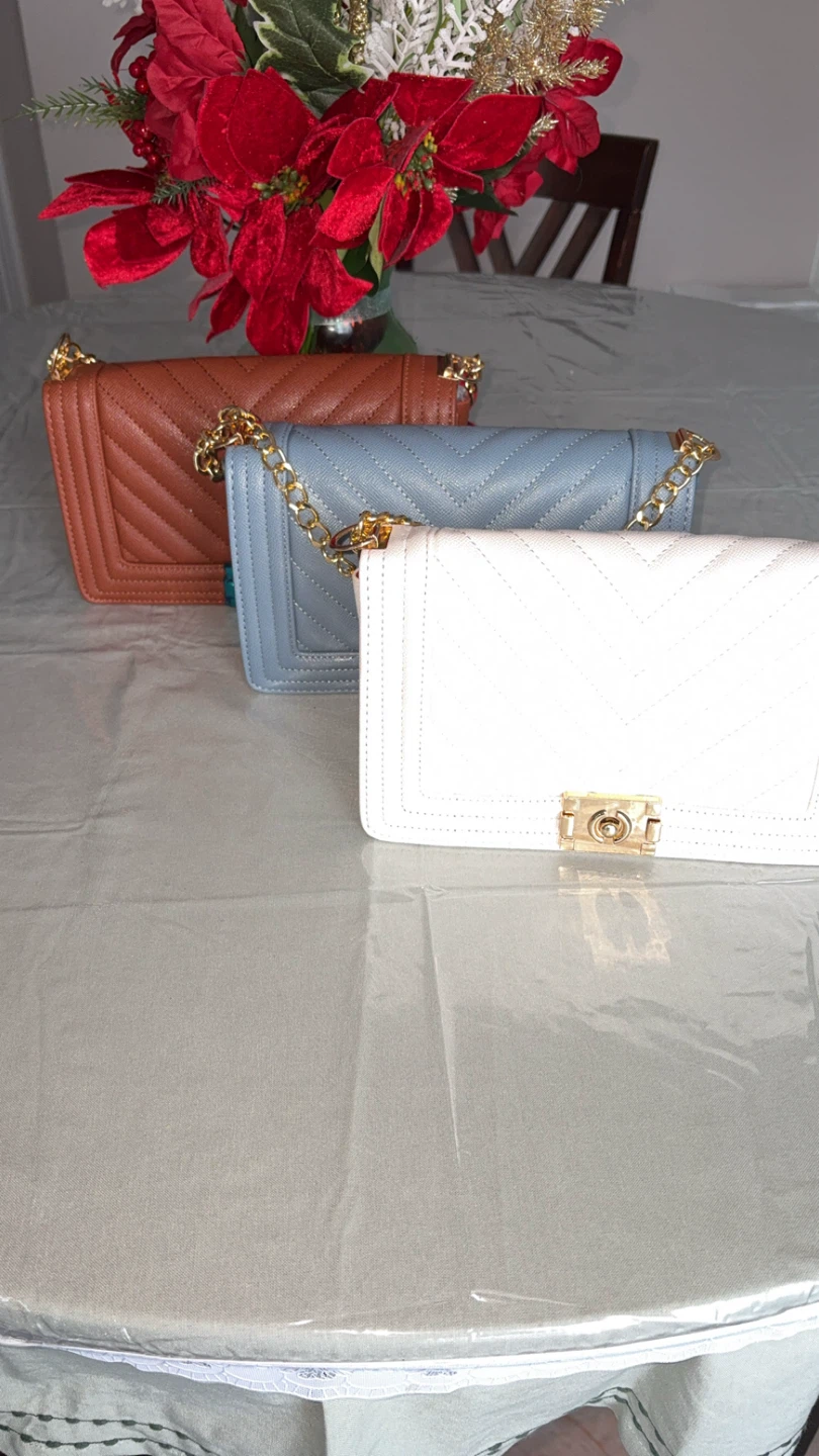 Chevron Chain Shoulder Bag - White, Blue, Brown