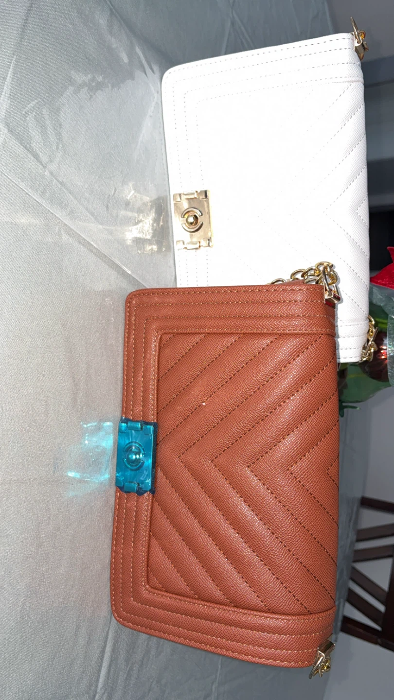 Chevron Chain Shoulder Bag - White, Blue, Brown - photo 3