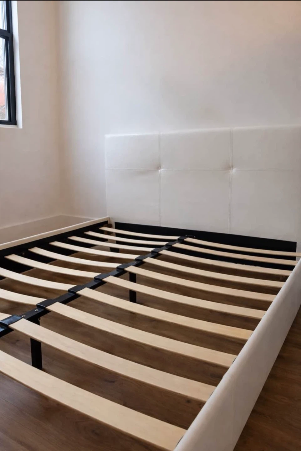 White Upholstered Platform Bed Frame - photo 2