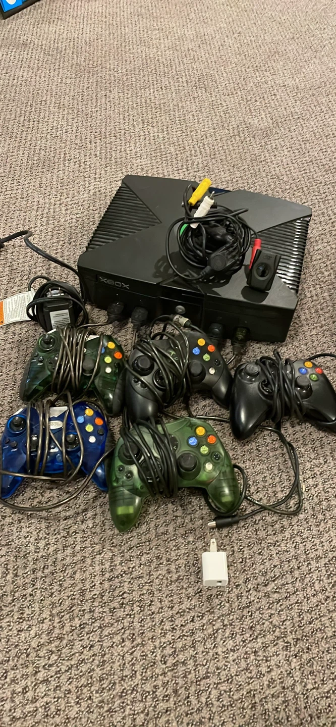 Original Xbox Console with 24 Games and 5 Controllers
