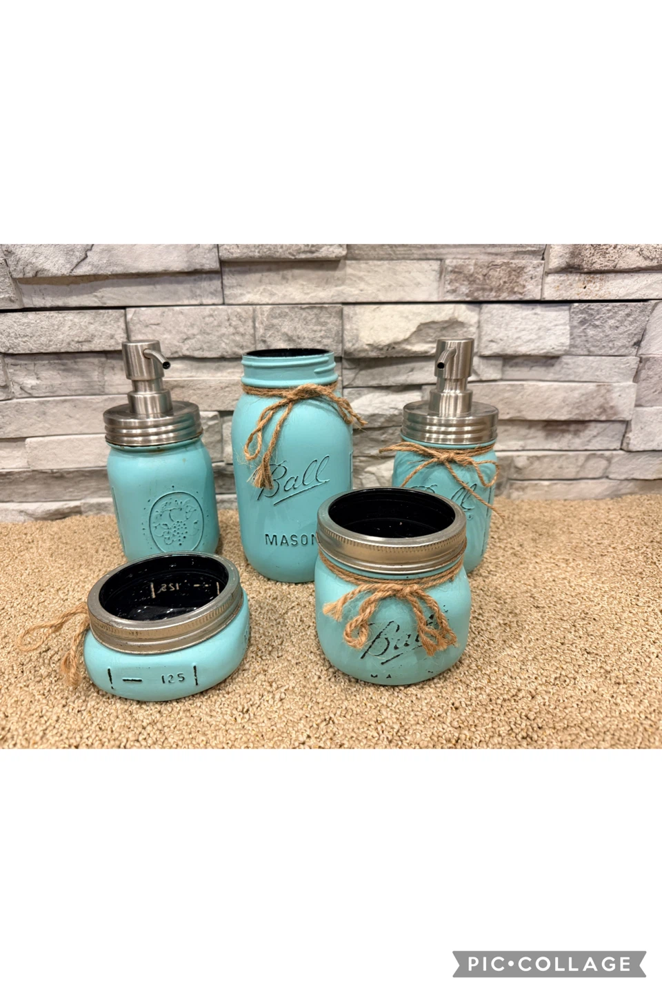 Set of 5 Teal Mason Jars – Bathroom Storage & Soap Dispensers