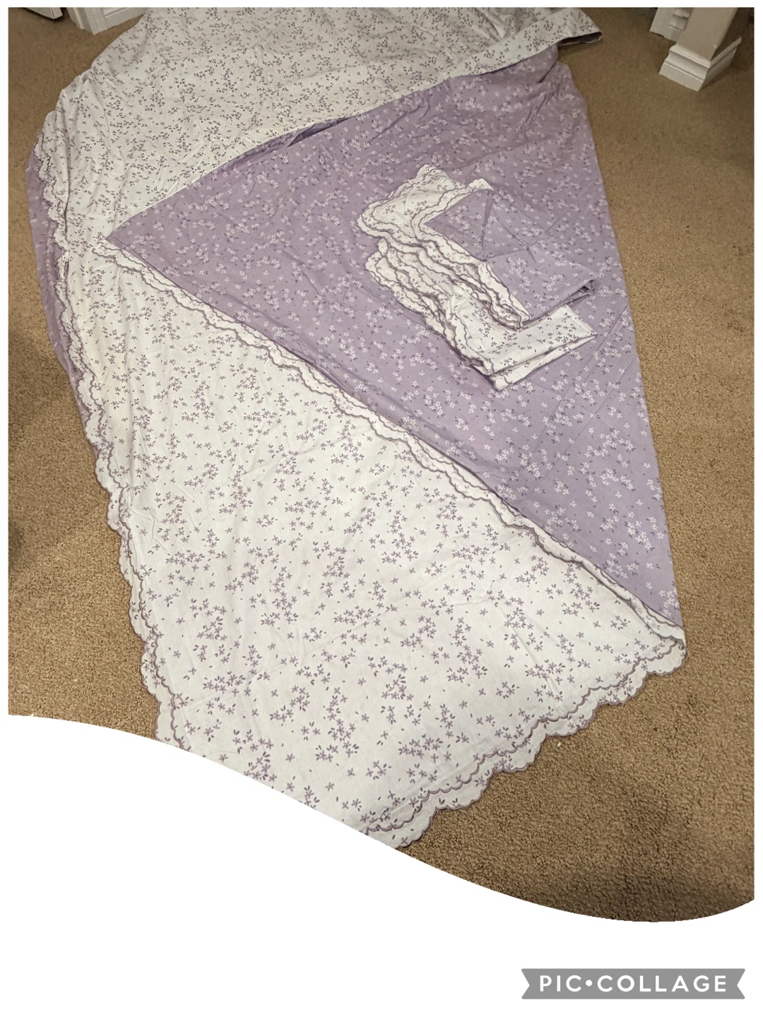 King Duvet Cover + 2 Matching Shams — Reversible White ⇄ Purple - photo 3