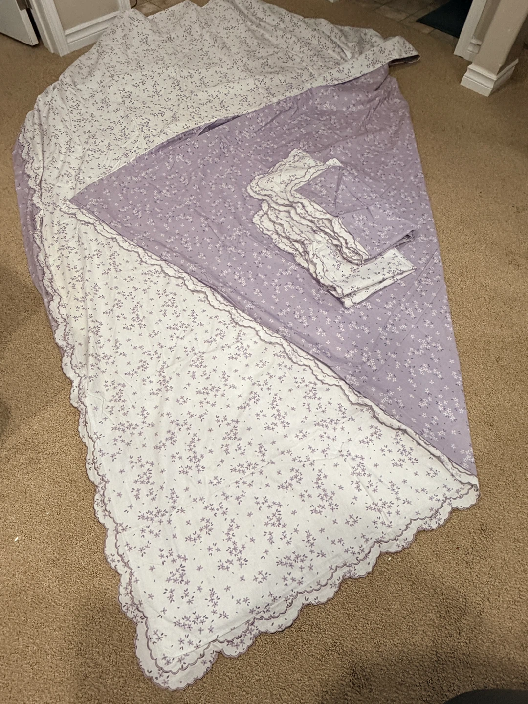 King Duvet Cover + 2 Matching Shams — Reversible White ⇄ Purple - photo 2