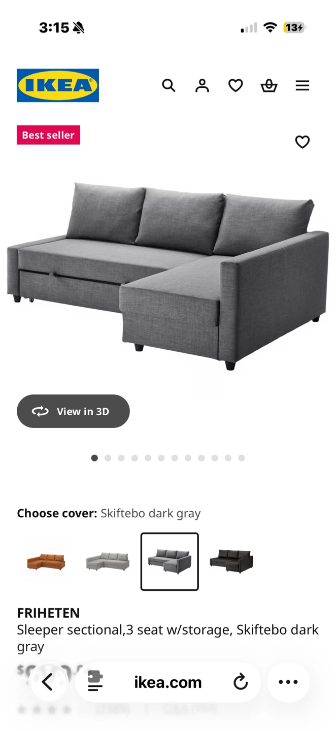IKEA FRIHETEN Sleeper Sectional Sofa - Dark Gray - photo 3