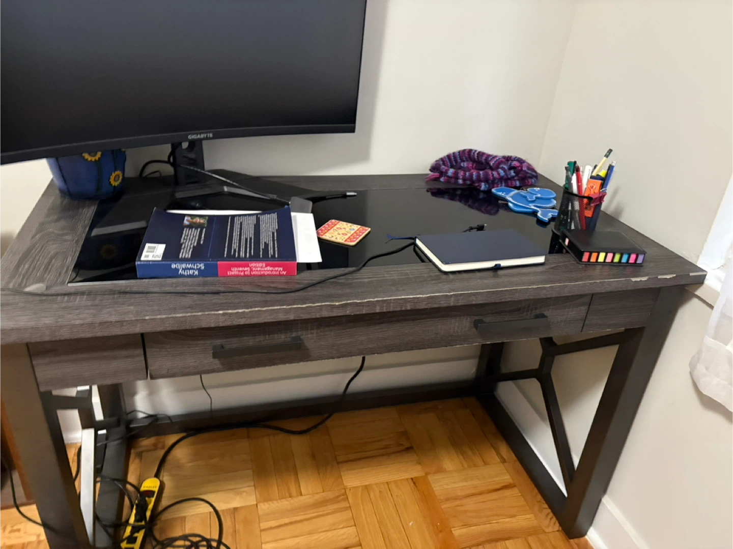 Grey Computer Desk with Pull-Out Keyboard Tray - photo 3