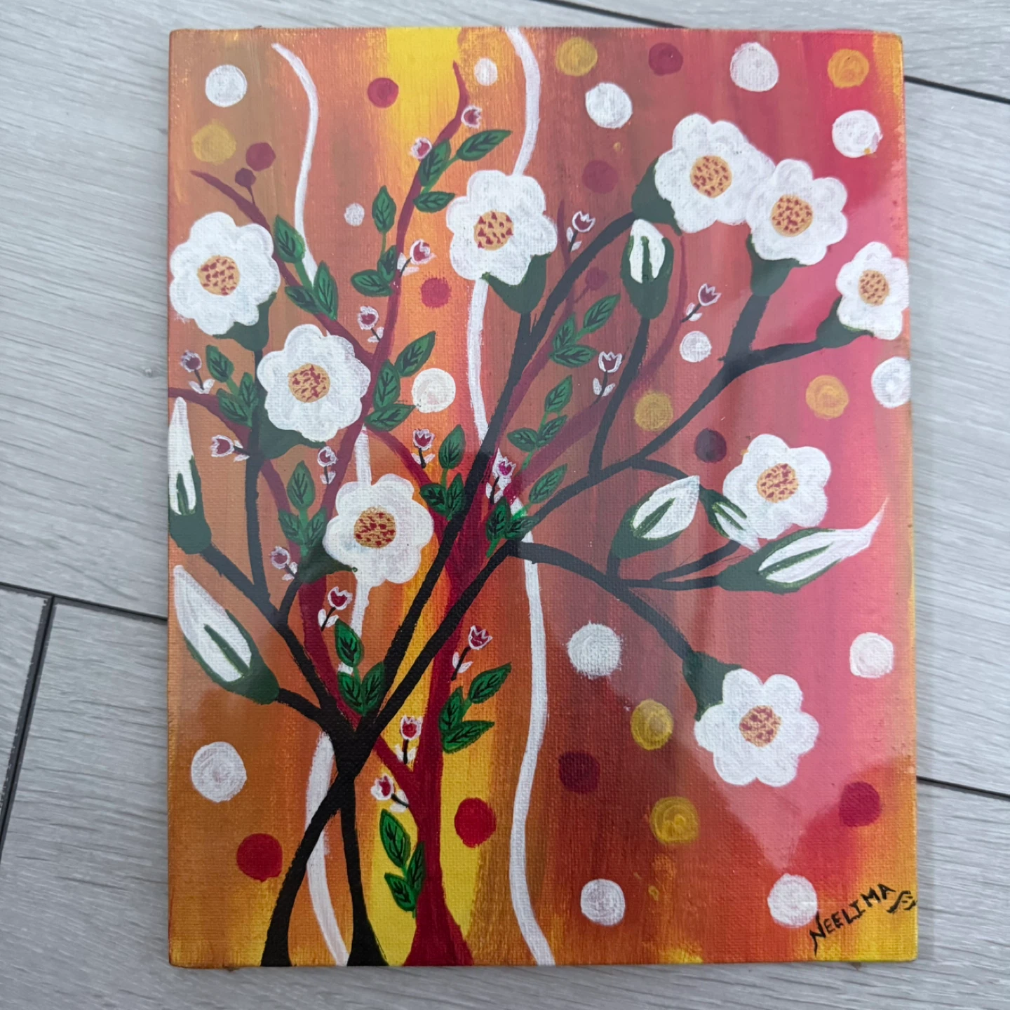 Original Floral Painting on Canvas Board - photo 2
