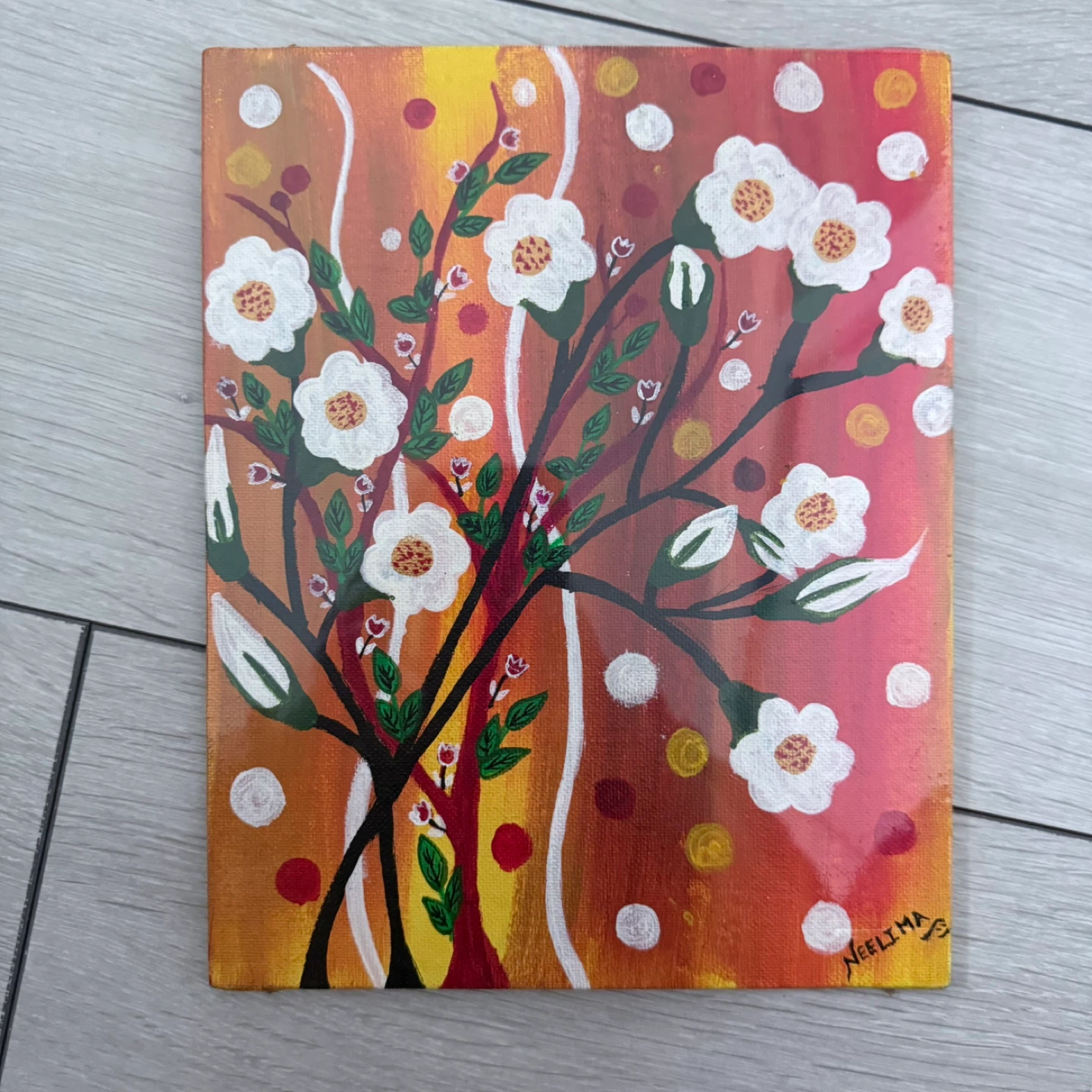 Original Floral Painting on Canvas Board