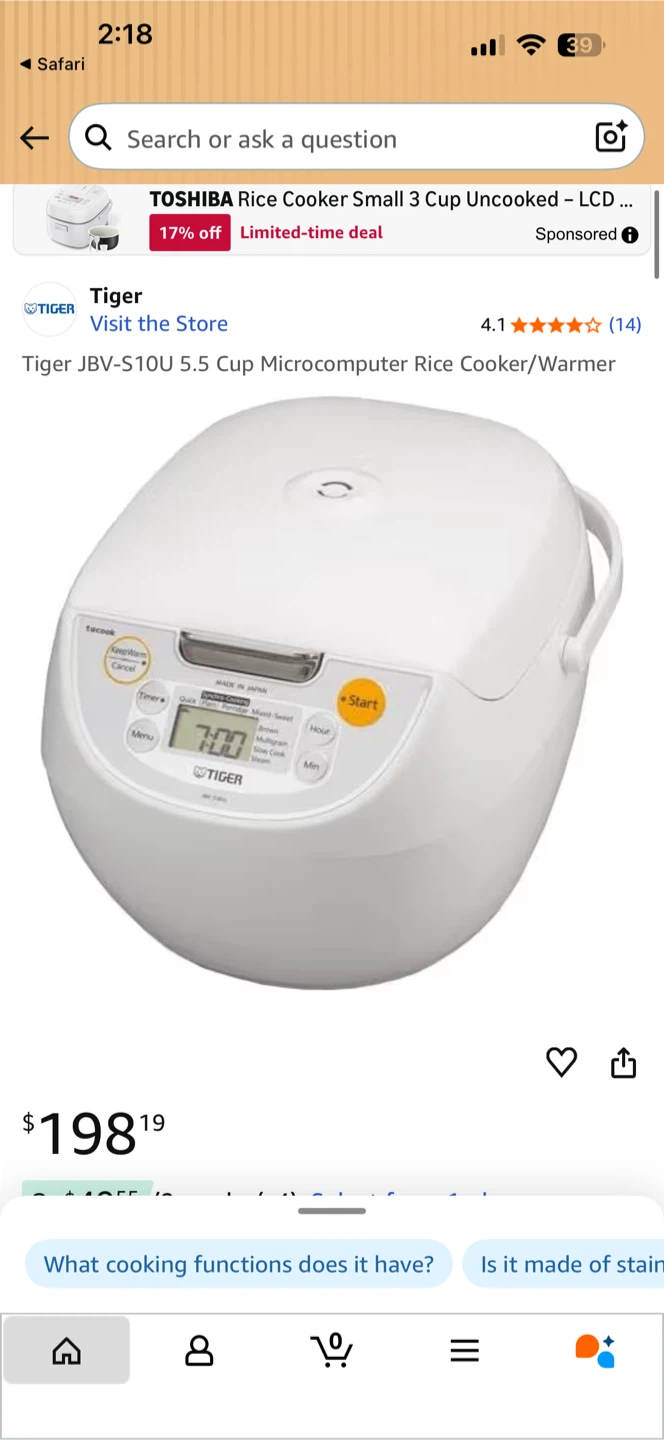 Tiger JBV-S10U 5.5 Cup Rice Cooker