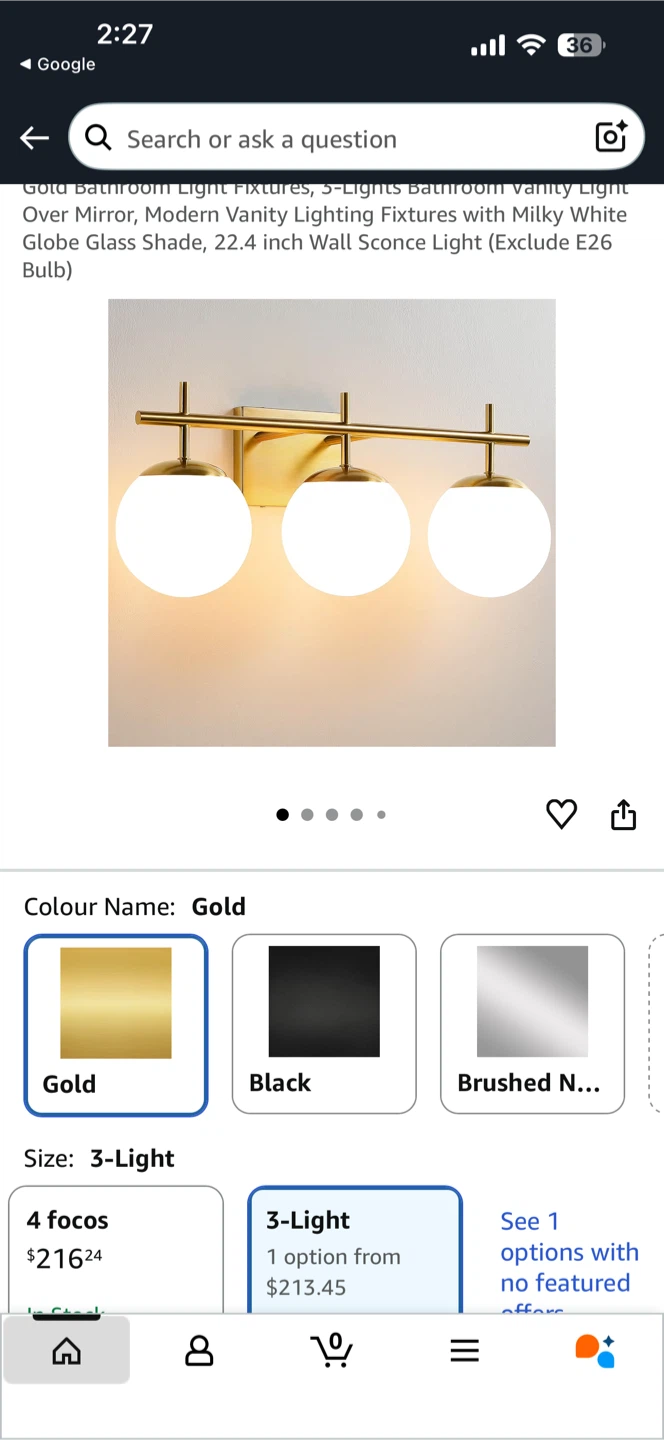 AIJIASI Gold 3-Light Bathroom Vanity Light - photo 2