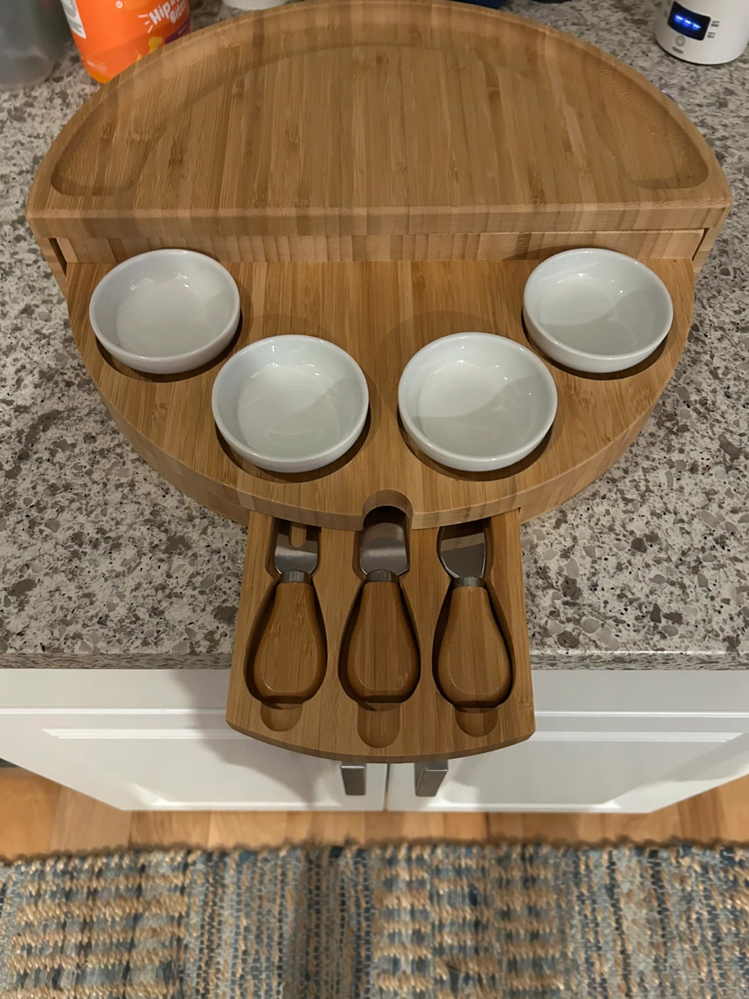 Bamboo Cheese Board with Bowls & Knife Set