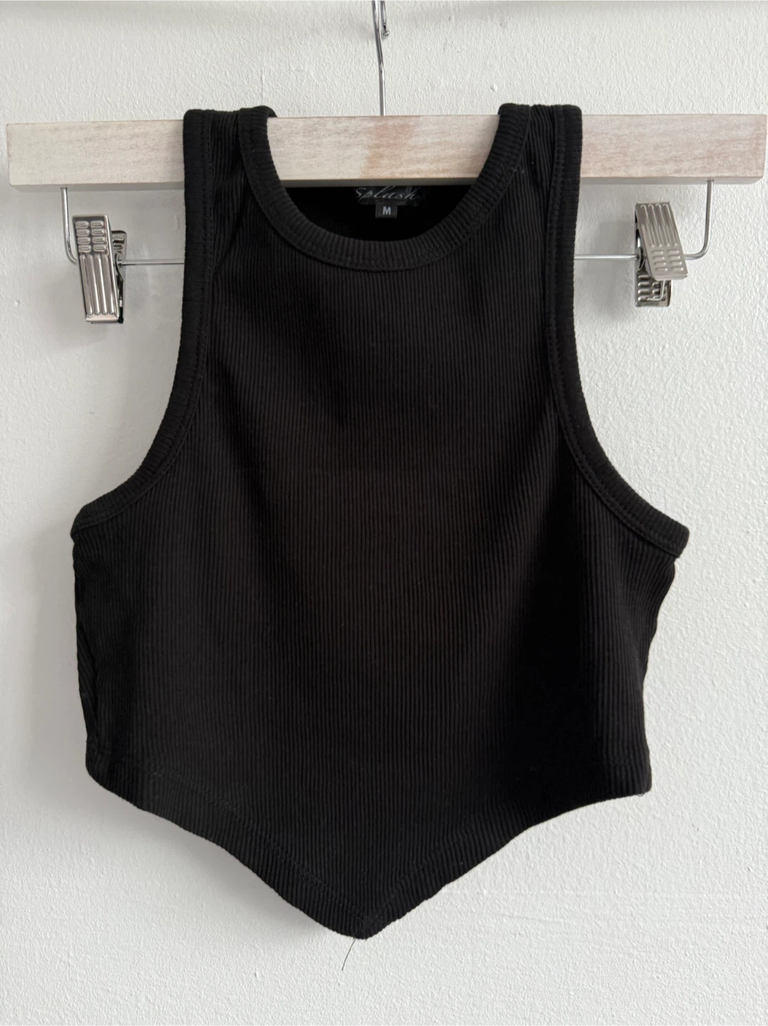 Splash Black Ribbed Tank Top